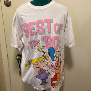 Vintage White T-Shirt Nickelodeon XL Short Sleeves w/Cartoon Characters